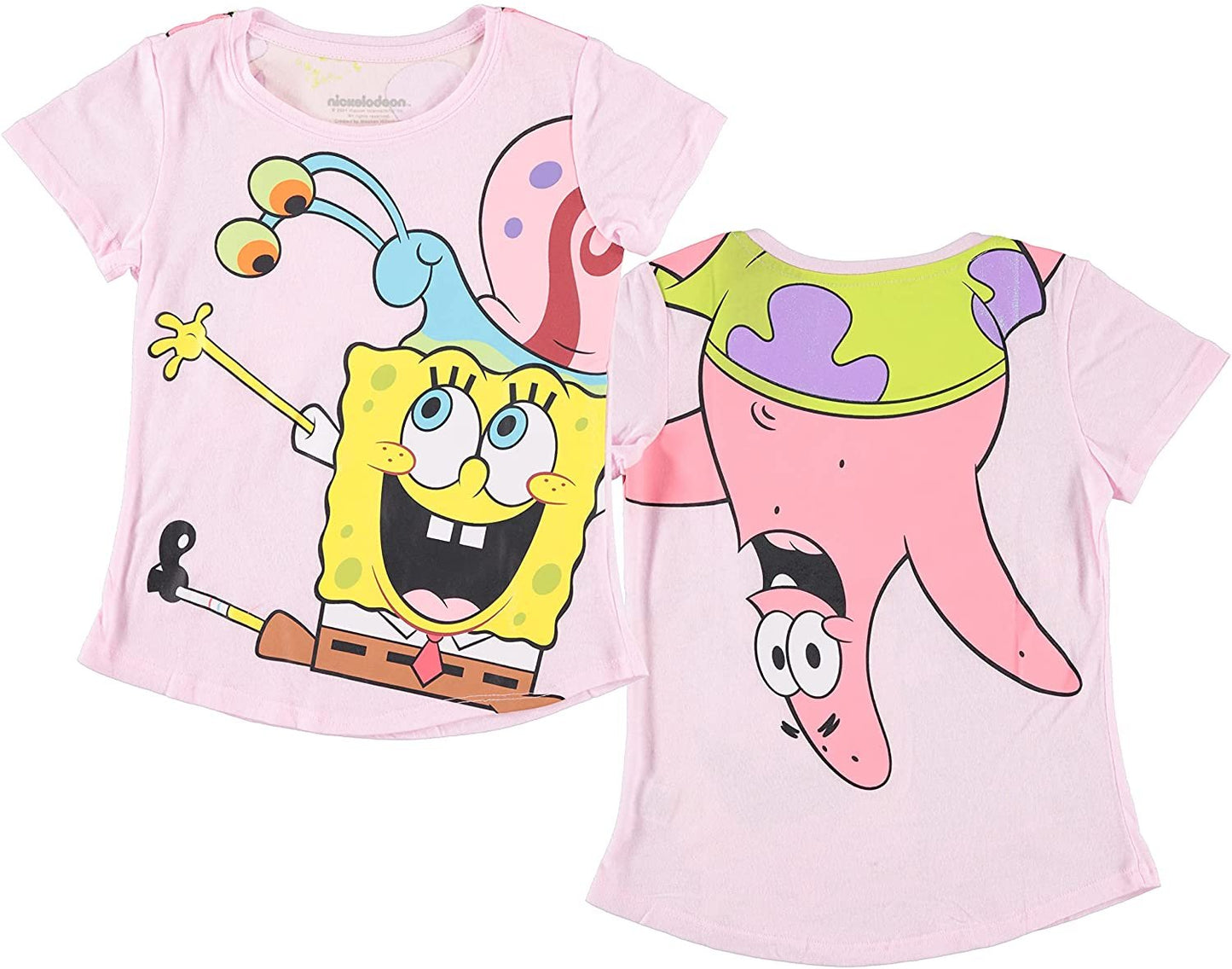 SpongeBob SquarePants Girls T-Shirt - Spongebob & Patrick Front & Back Tee - Sizes 4-16