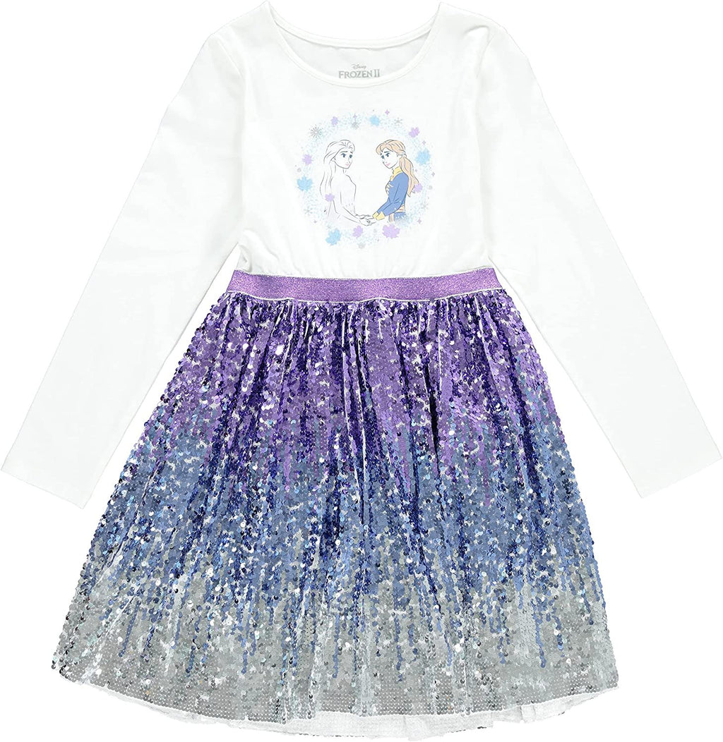 Disney Frozen Elsa and Anna Girls' Long Sleeve Tutu Dress with Sequins Frozen 2 Girls Clothing