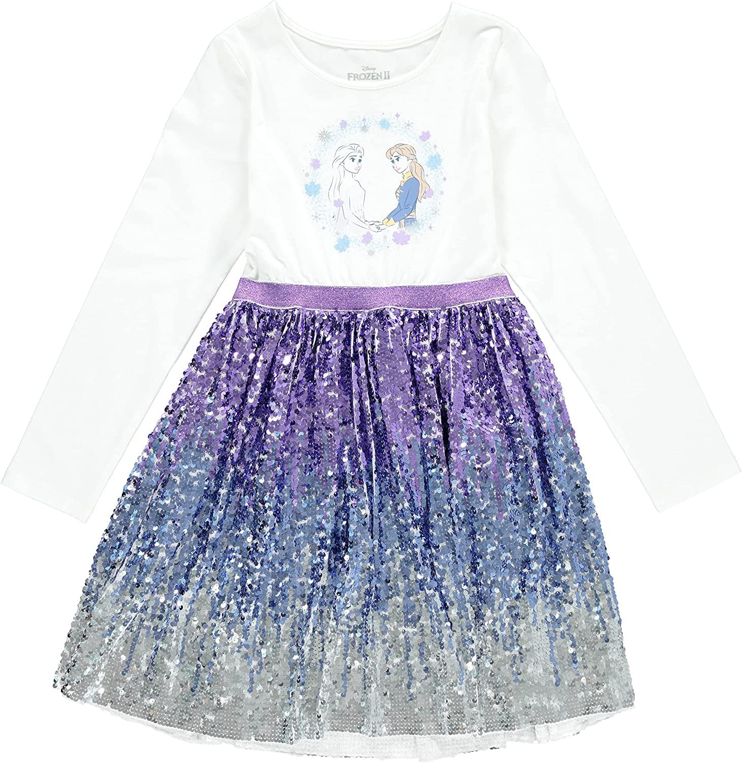Disney Frozen Elsa and Anna Girls' Long Sleeve Tutu Dress with Sequins Frozen 2 Girls Clothing