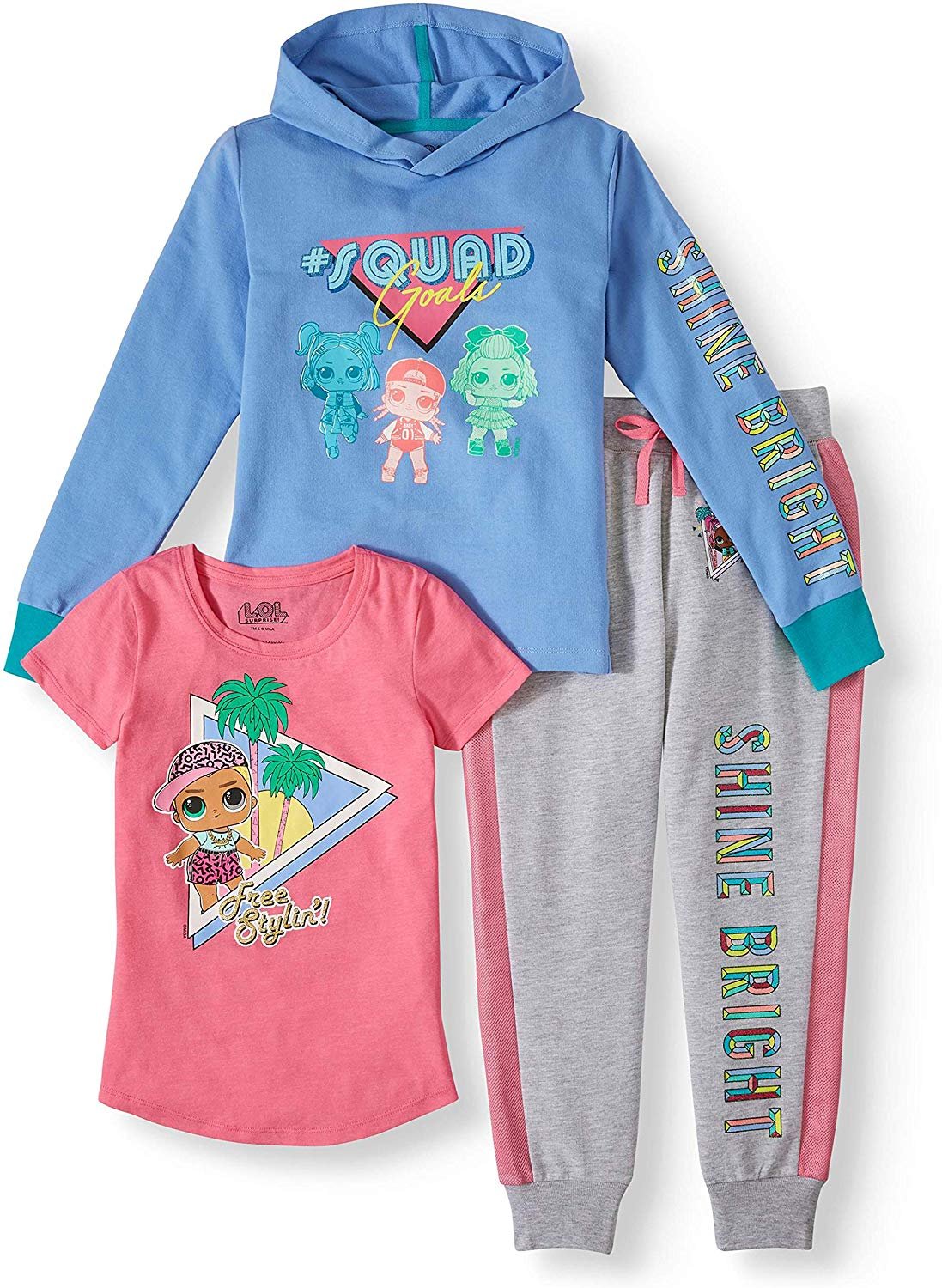 L.O.L. Surprise! Girls' Graphic Hoodie, Top and Jogger Legging, 3-Piece Athleisure Outfit Set - Girls 4-16