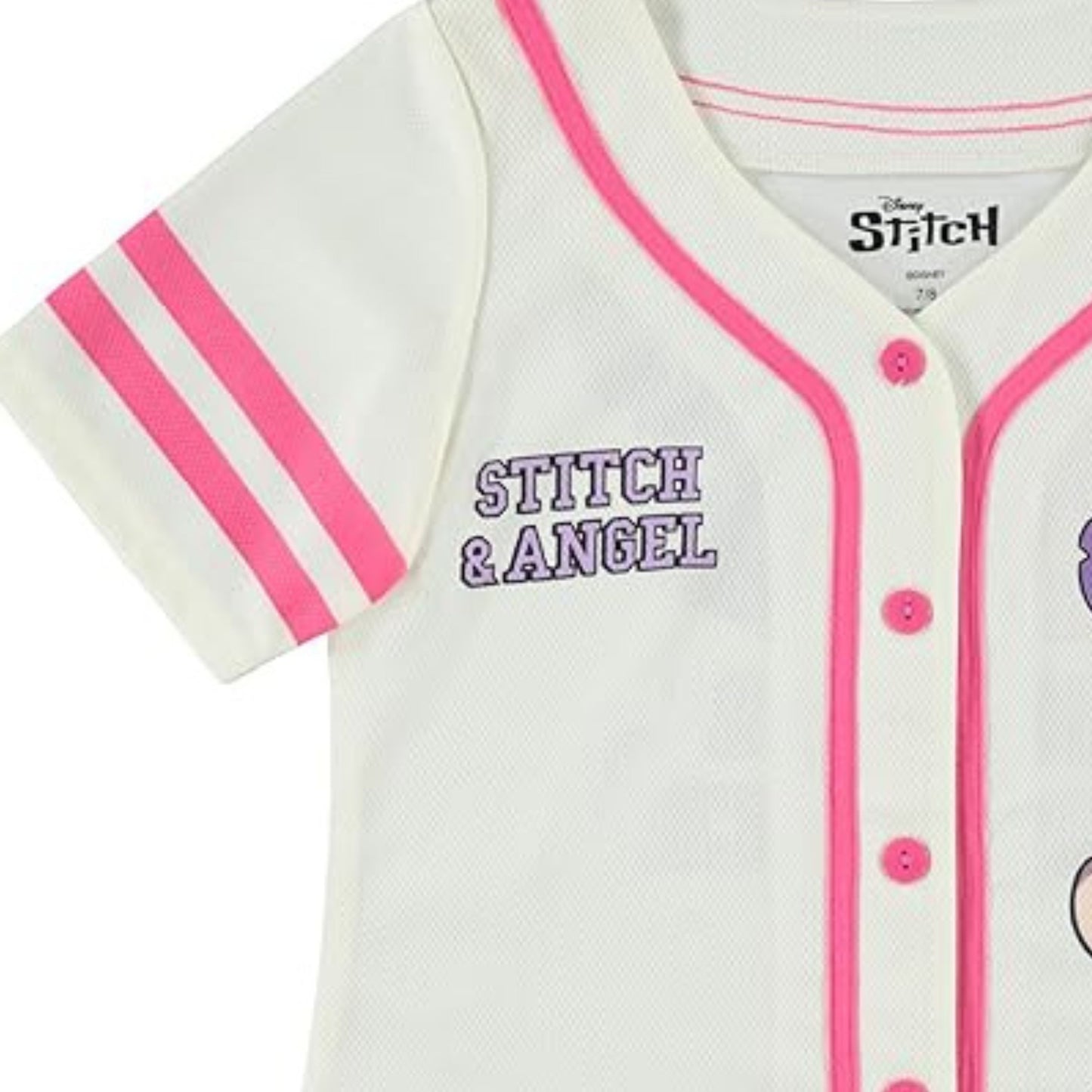 Disney Girls Lilo & Stitch and Angel Baseball Jersey-Classic Mesh Button Down Shirt