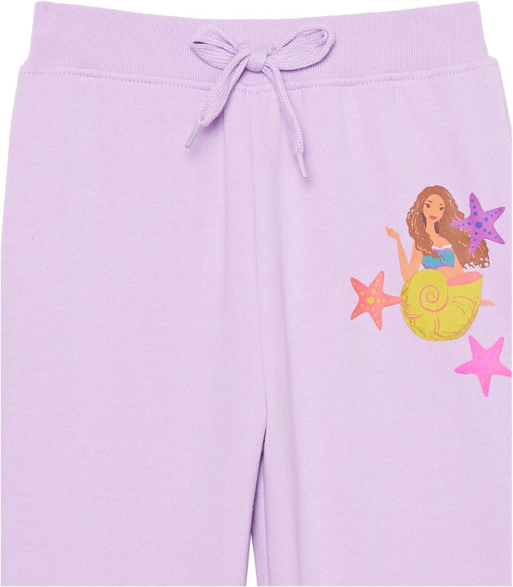 Disney Girls the Little Mermaid Movie Girls Fleece Skimmer Hoodie & Jogger 2pc Set - Ariel, Flounder, Sebastian