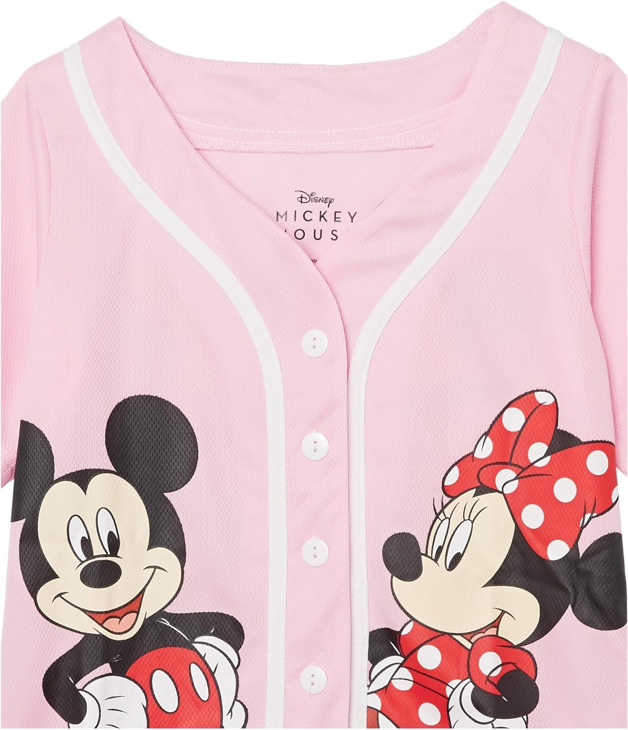 Disney Girls Mickey & Minnie Mouse Baseball Jersey-Classic Mesh Button Down Shirt