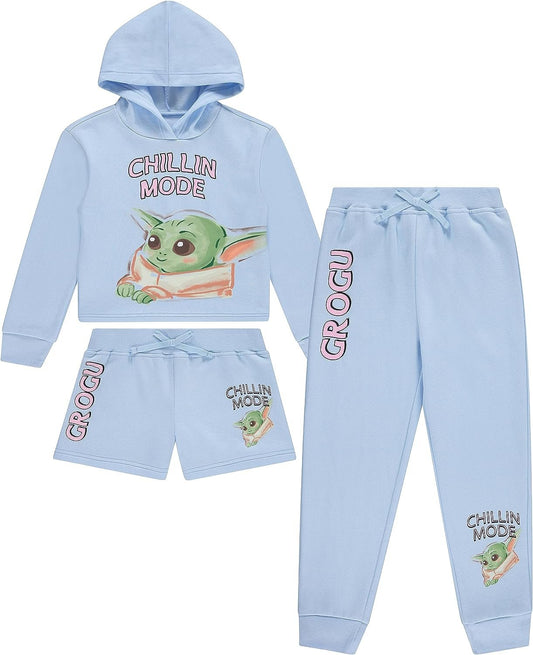 STAR WARS Girls Baby Yoda Clothing Set - Baby Yoda Hoodie,Shorts and Jogger 3-Piece Outfit Set - Sizes 4-16