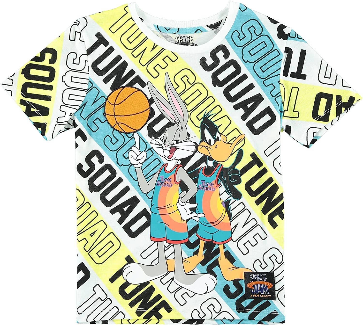 Boys Space Jam A New Legacy Short Sleeve T-Shirt- Tune Squad All Over Print Bugs Bunny Looney Tunes
