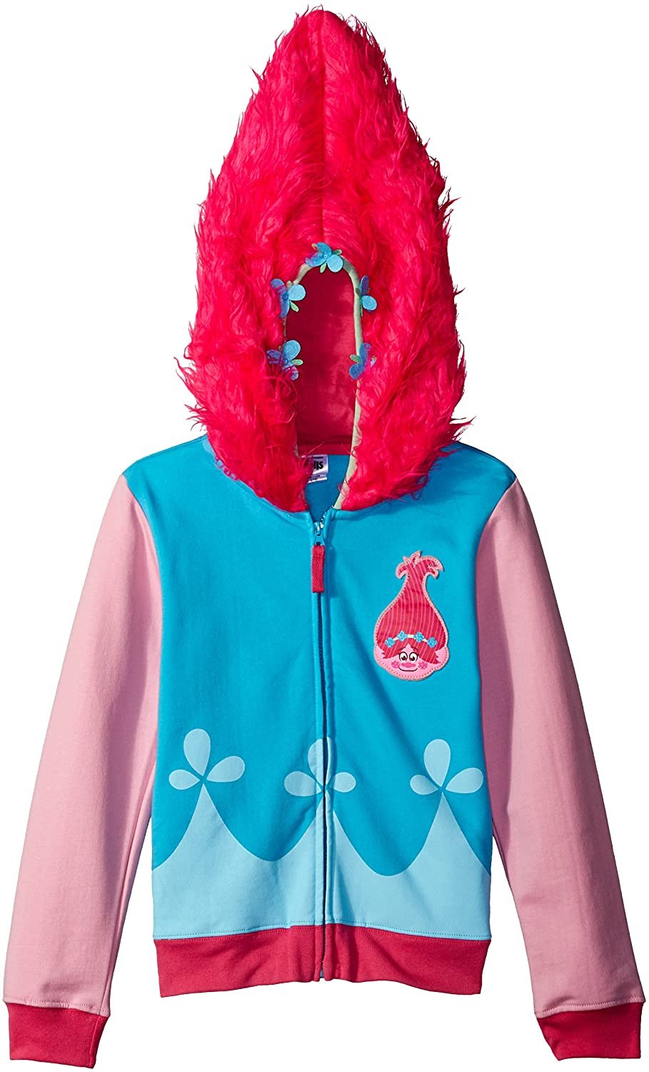 DreamWorks Girls' Movie Poppy Costume Zip Hoodie with Faux Fur on Hood