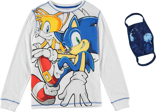Sonic The Hedgehog Boys Long Sleeve T-Shirt Bundle with Face Mask