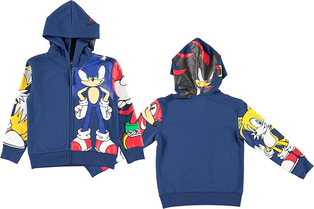 Boys Sonic The Hedgehog Costume Zip Up Fleece Hoodie-Featuring Sonic, Tails and Knuckles -Boys 4-20