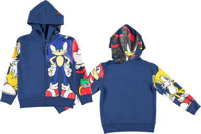 Boys Sonic The Hedgehog Costume Zip Up Fleece Hoodie-Featuring Sonic, Tails and Knuckles -Boys 4-20