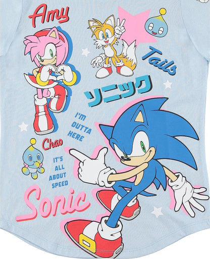 Girls Sonic The Hedgehog Short Sleeve T-Shirt- Sonic Girls Tee Sizes 4-16