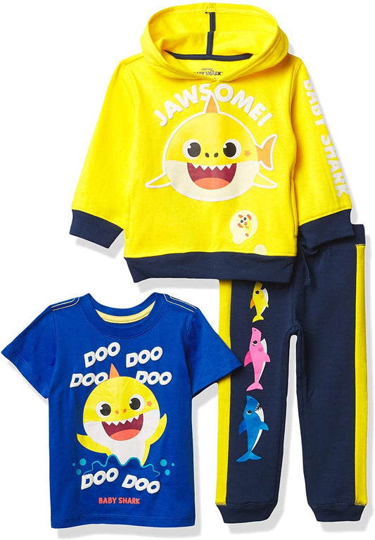 Pinkfong Baby Shark Graphic Hoodie, T-Shirt, & Jogger Sweatpant, 3-Piece Athleisure Outfit Bundle Set-Toddler Boys