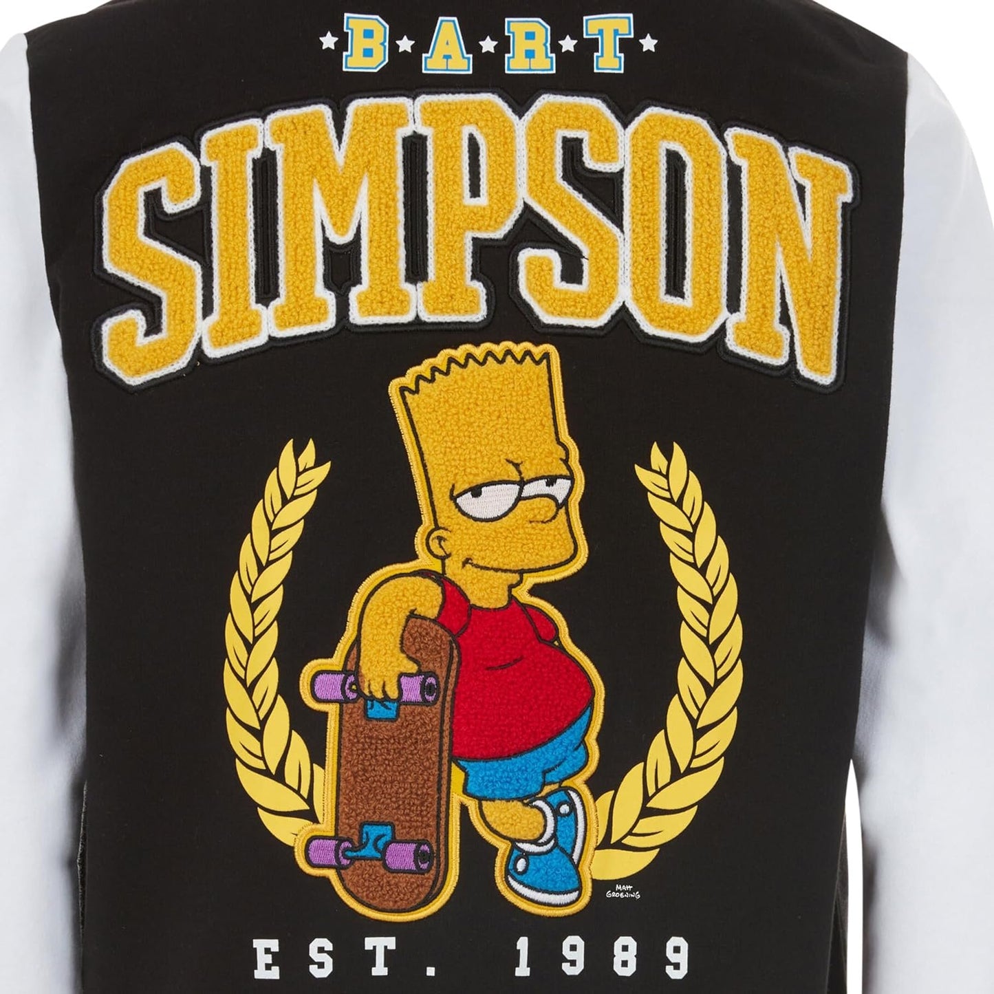 The Simpsons Boys' Bart French Terry Button Up Varsity Bomber Jacket Little Big Kid