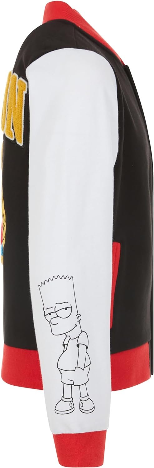 The Simpsons Boys' Bart French Terry Button Up Varsity Bomber Jacket Little Big Kid