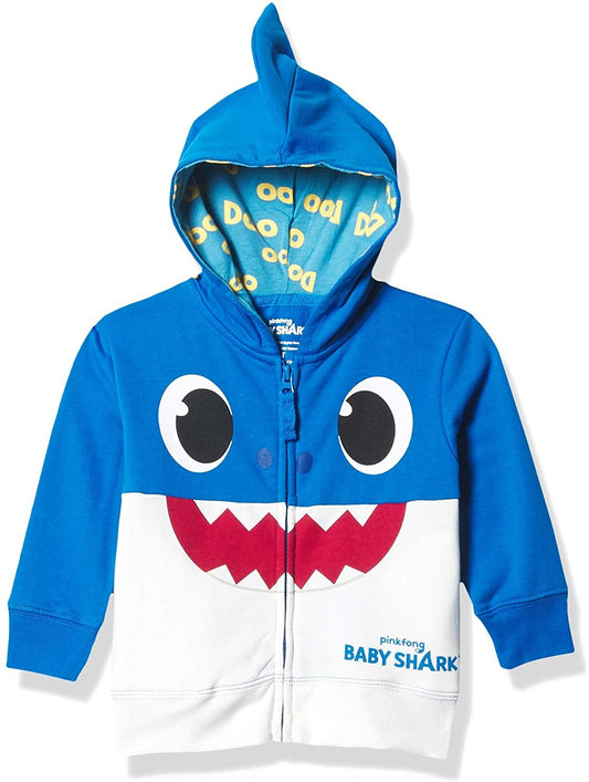 Pinkfong Boys Baby Zip Up Big Face Hoodie-Daddy Shark Blue Toddler Sizes 2t-5t