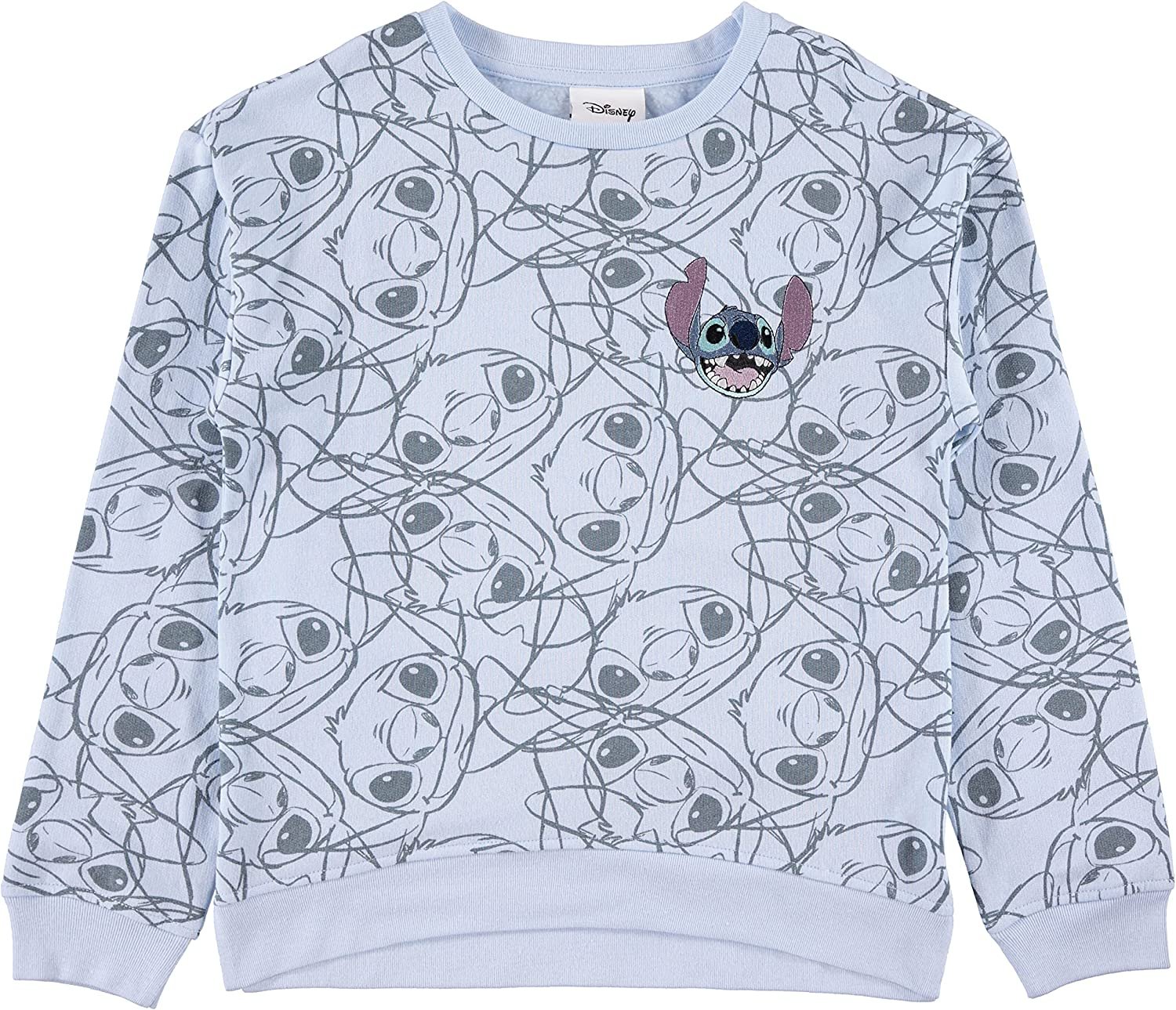 Lilo & Stitch Girls Sweatshirt -Jumbo Print and Embroidery Disney's Stitch Sweater- Sizes 4-16